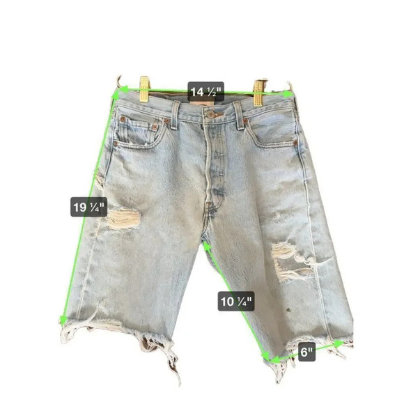 Levi's 501 Button Fly Jean Shorts Women's 31 Blue Distressed - Picture 13 of 14
